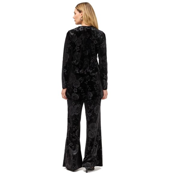 Johnny Was Embossed Stretch Velvet Black Tunic Flowers Long Shirt Floral Top NEW - Picture 5 of 9